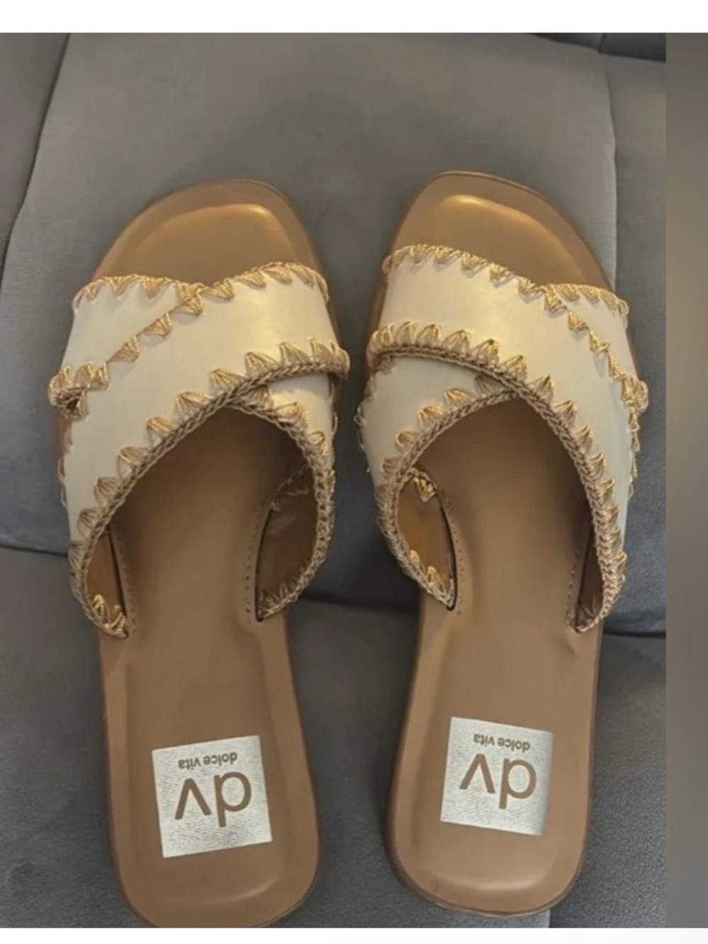 DV by Dolce Vita Cream and Gold Braided Slide Sandals
